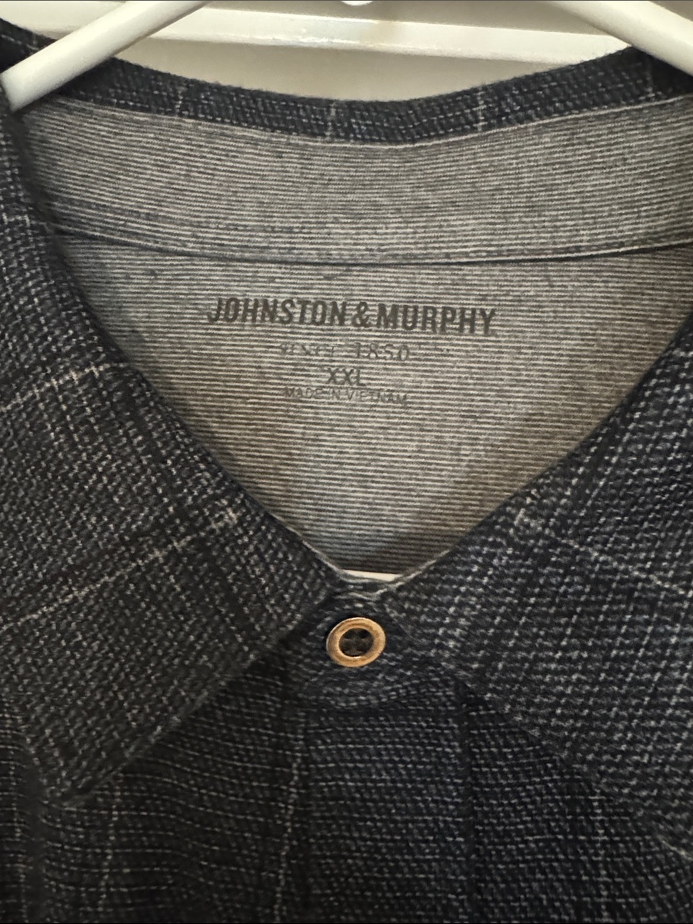 Johnston & Murphy Charcoal Plaid Button-Down and Purple Micro-Pattern Shirt - Picture 2 of 9